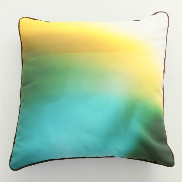 Kirsteen Stewart Costa cushion green fading into yellow including pad, size 43cm by 43cm